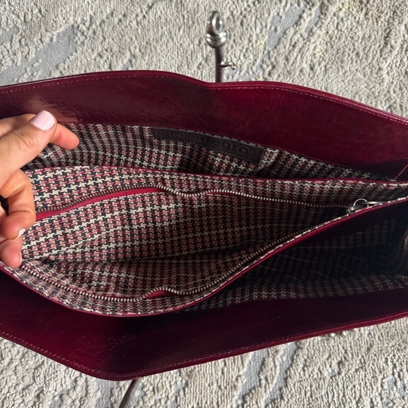 Stella Negro red maroon Italian leather chain shoulder bag clutch - Picture 9 of 12